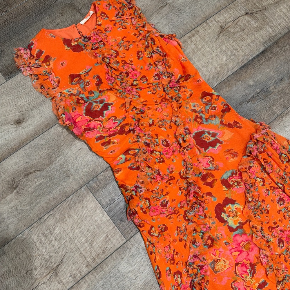 Ulla Johnson Orange Floral Midi Dress - Picture 4 of 7